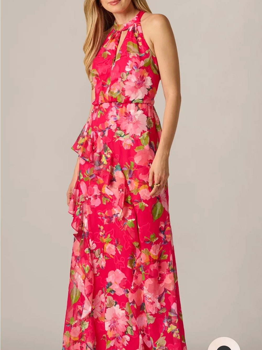 Adrianna Papell Fuchsia Floral Halter Maxi Dress